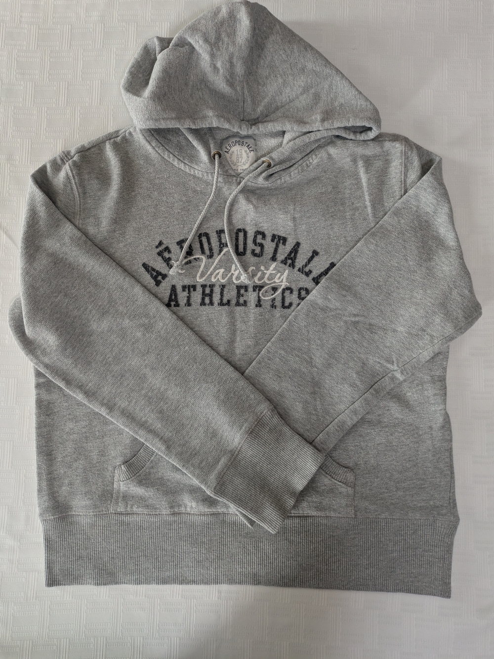Aéropostale Varsity Athletics Gray Pullover Hoodie Sweatshirt Size M Y2K Fleece